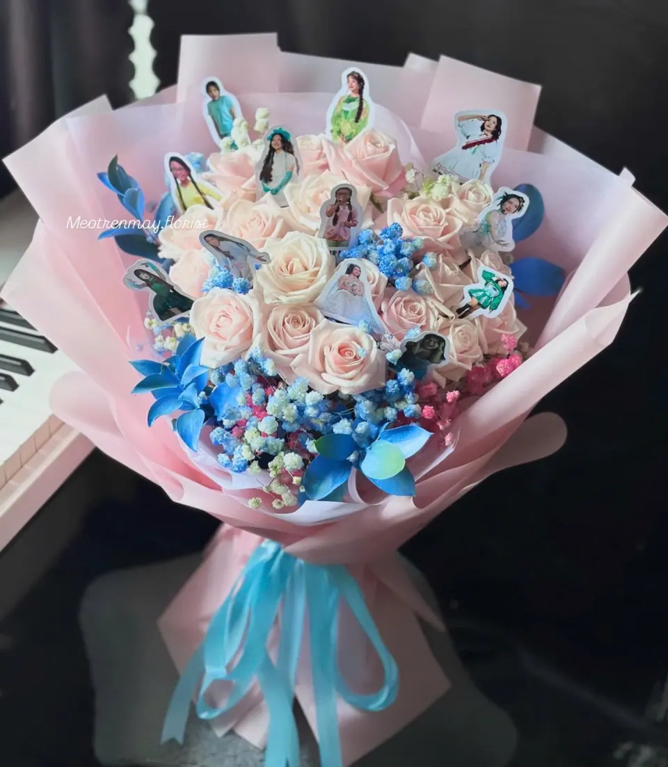 Idol Hồng Xanh — bó hoa tông pastel tại Mèo Trên Mây