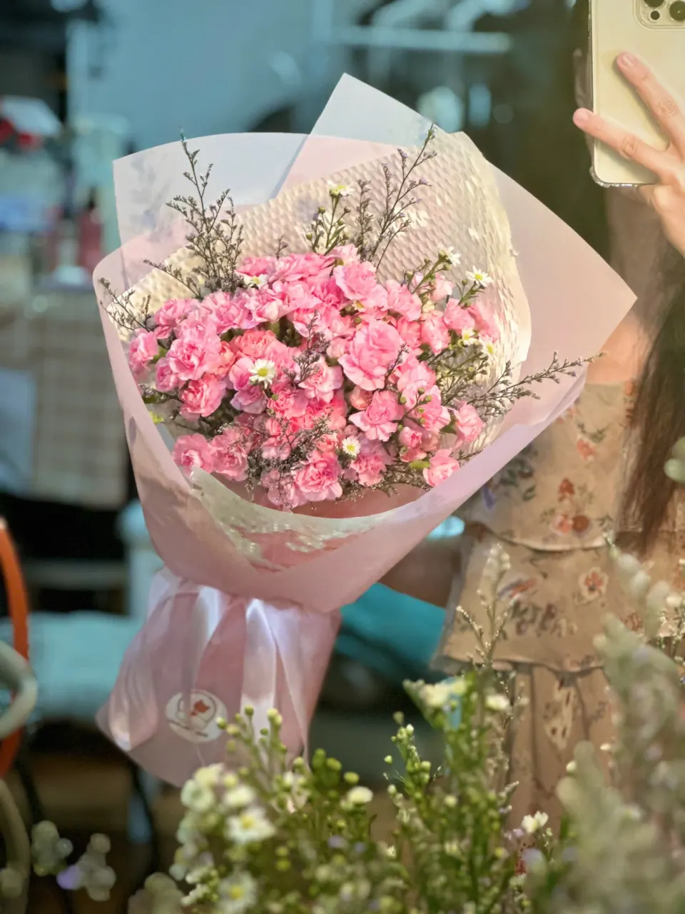 Hồng Mộc Mạc — bó hoa tông hồng tại Mèo Trên Mây